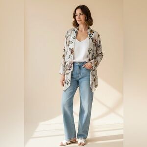 LUNGO L’ARNO 100% Linen Floral Waterfall Cardigan | Large | Made in Italy
